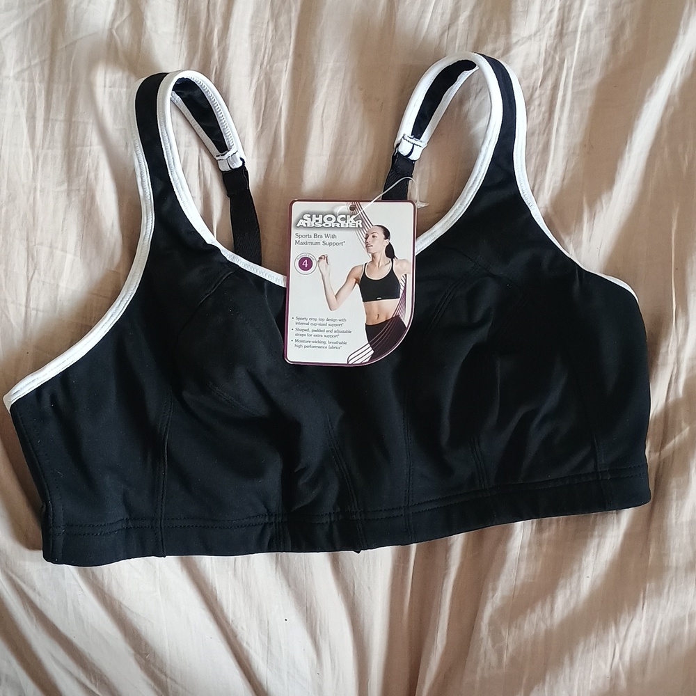 Shock Absorber - Black Sports Bra with White Trim — High Support Athletic Bra